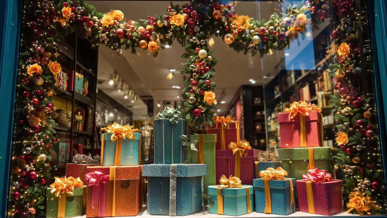 Christmas Window Display with Gifts