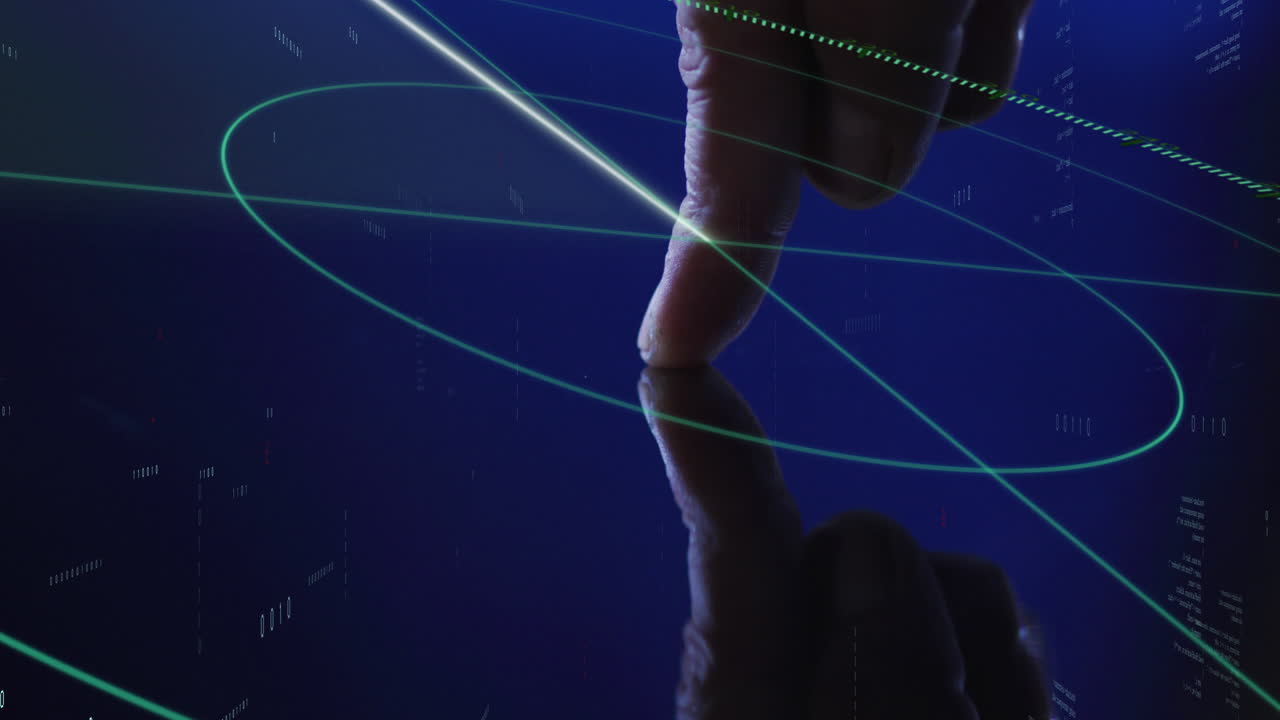 animación del procesamiento de datos y lectura biométrica de los dedos