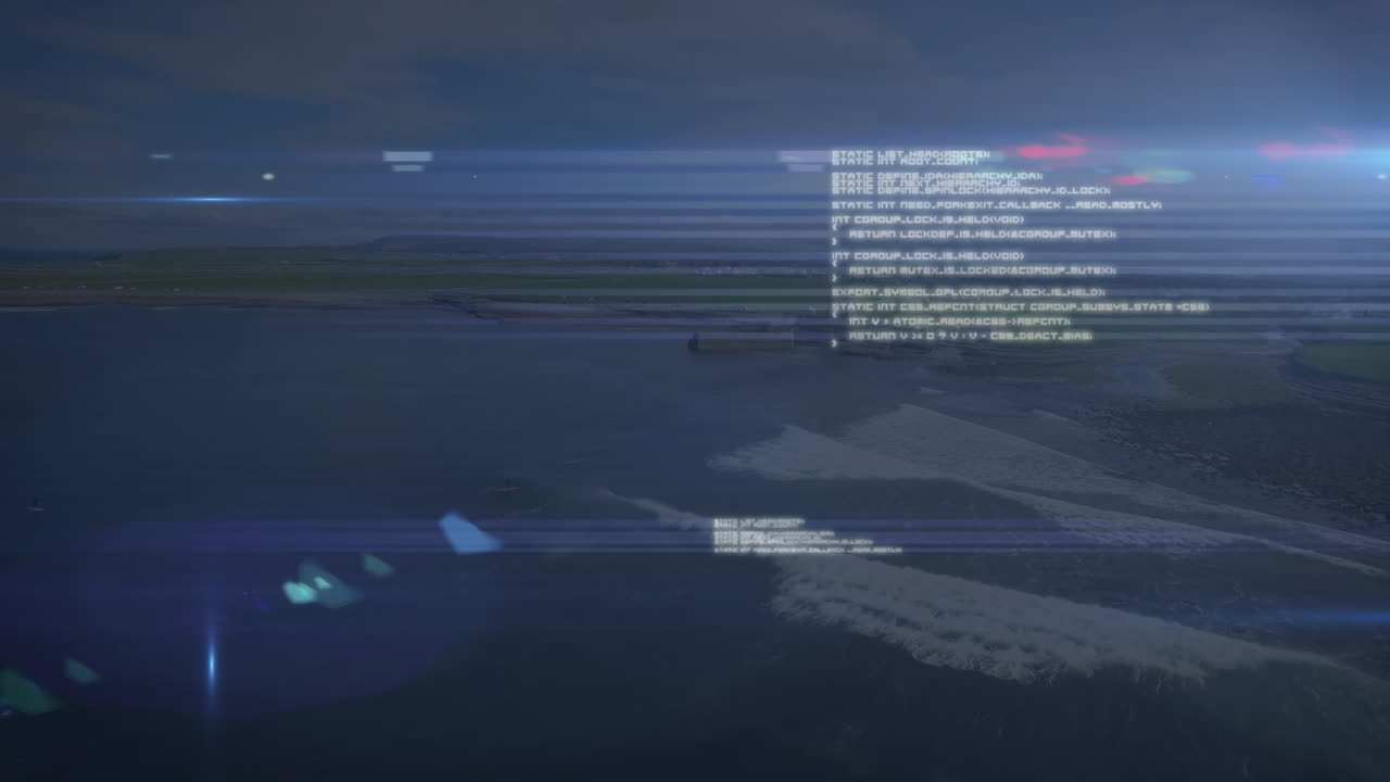 Animation of data processing over seascape