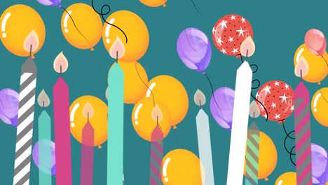 animation of candles over colorful balloons on green background