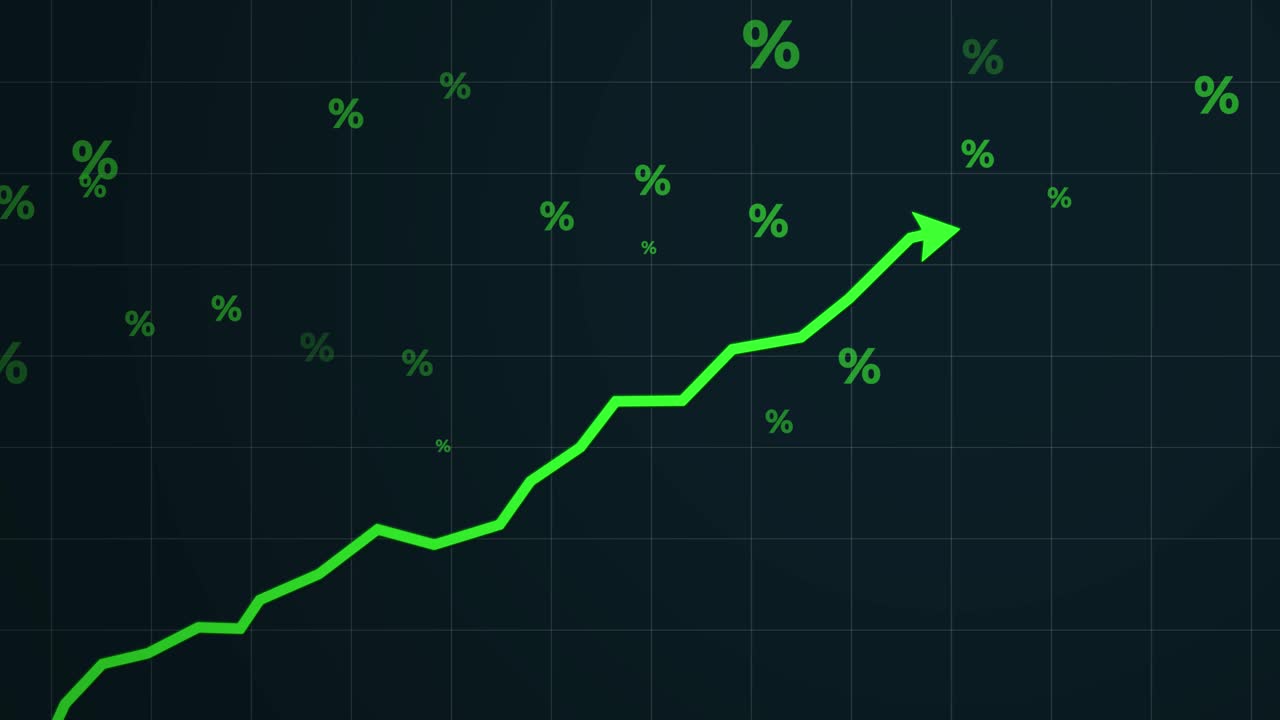 Green Arrow Rising On Graph With Percent Sale Symbols