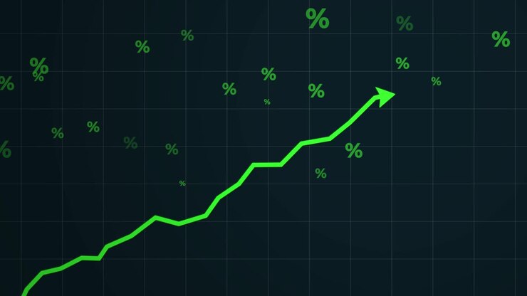 Green Arrow Rising On Graph With Percent Sale Symbols
