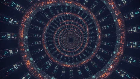 digital spiral tunnel with glowing circuit patterns