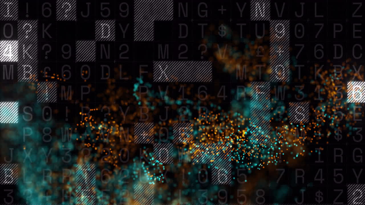 Animation of light spots over data processing on black background