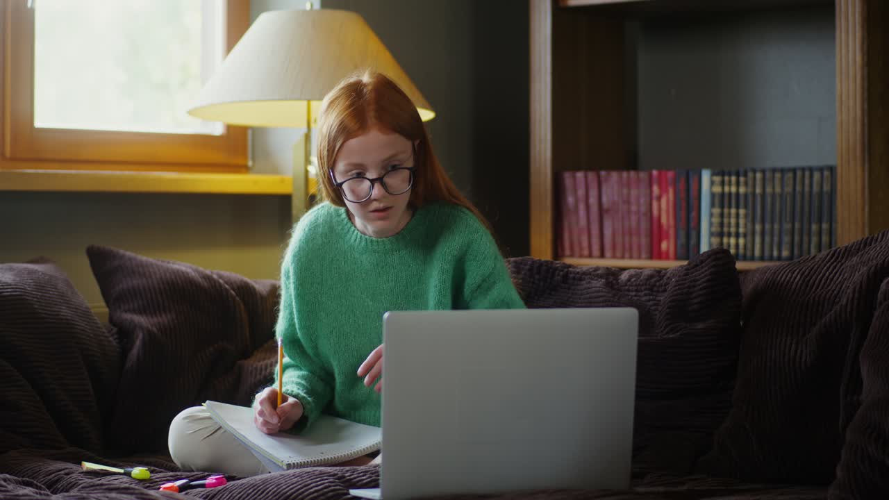 Girl Studying Online at Home