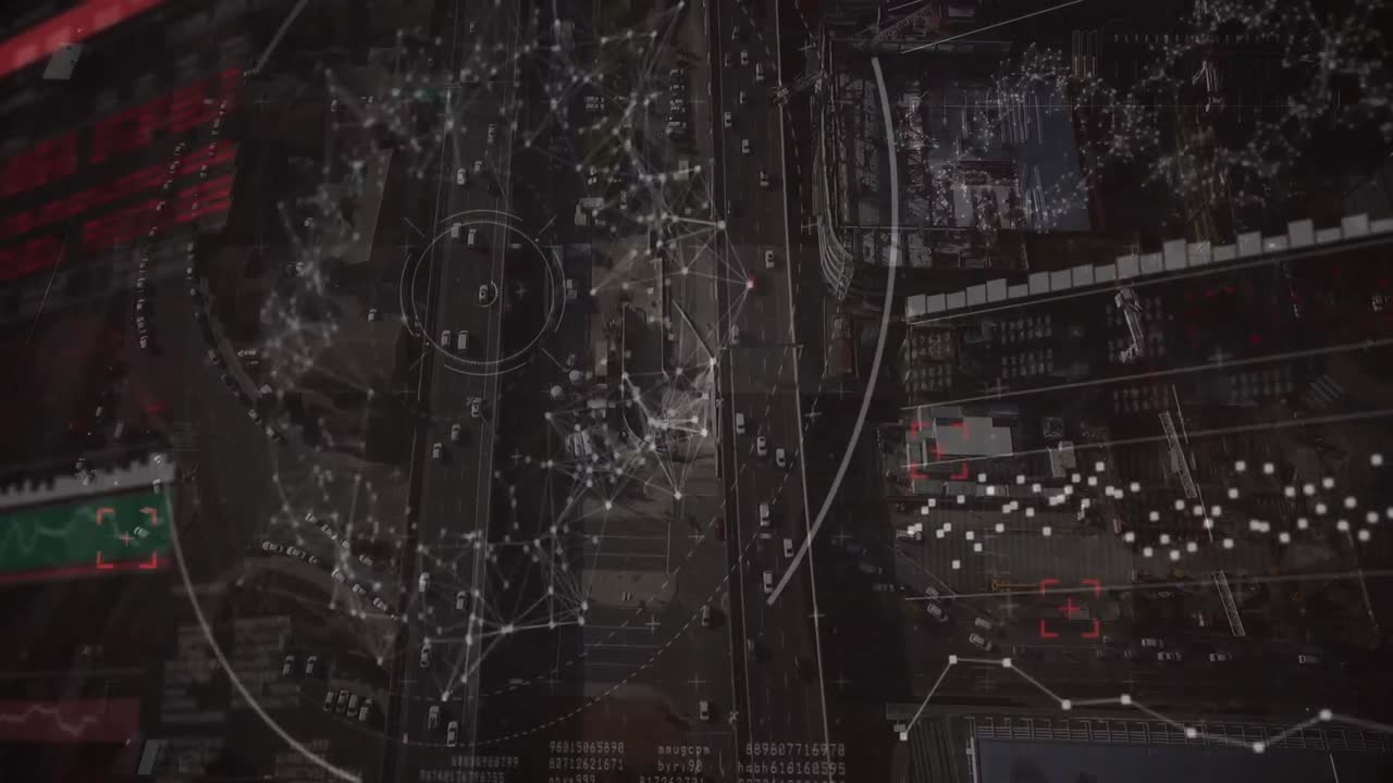 도시 풍경에 대한 연결 네트워크의 애니메이션