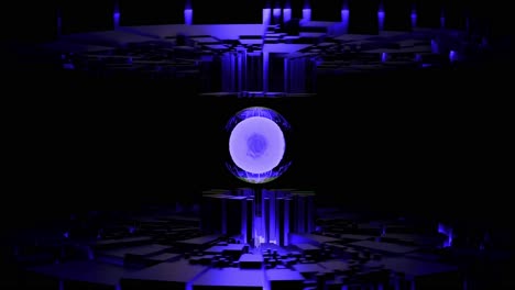 una esfera púrpura brillante en un entorno futurista