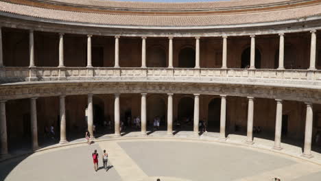 courtyard with columns and people