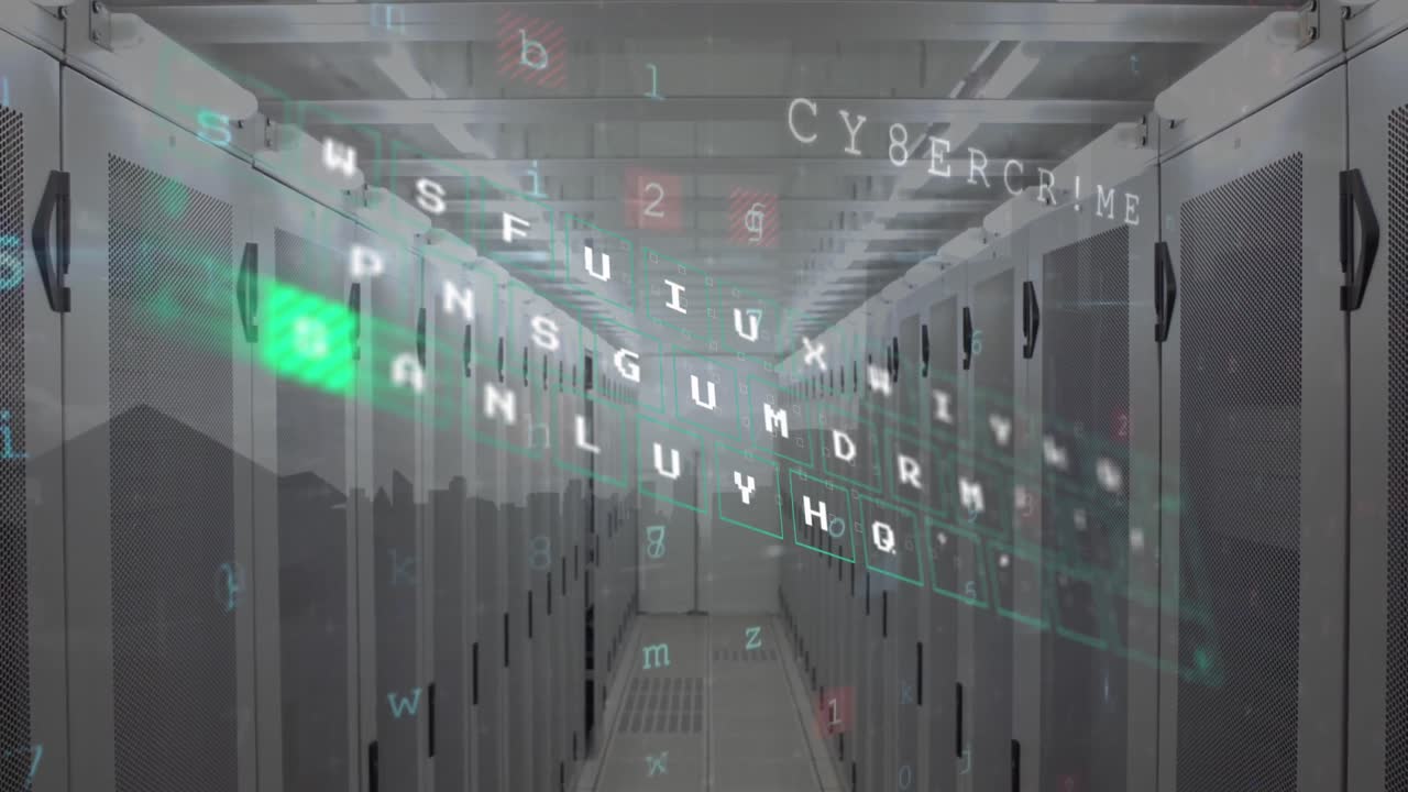 animación del procesamiento de datos de seguridad cibernética contra la sala de computadoras.