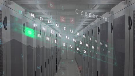 Animation-of-cyber-security-data-processing-against-computer-sever-room