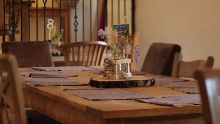 Bespoke Wooden Tabletop in a Rustic Dining Setting