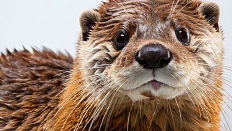 playful otter poses for a close-up in an indoor setting