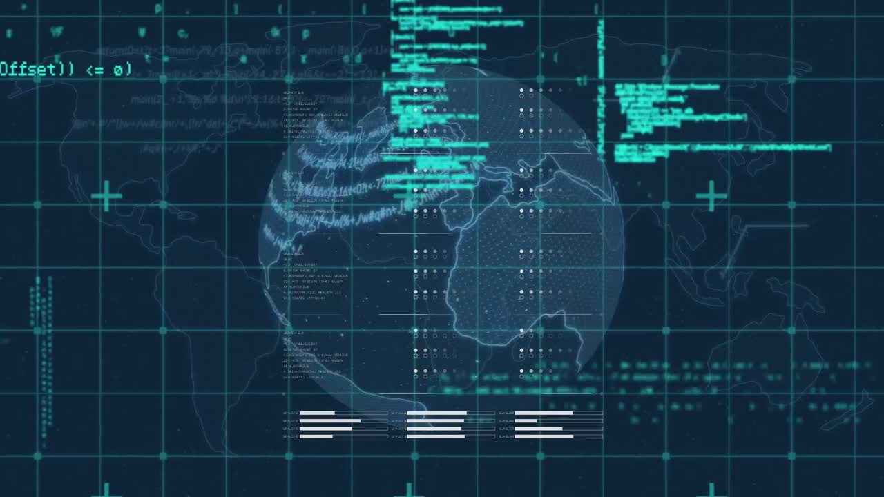 Animation of rotating globe on interface with grid and data processing