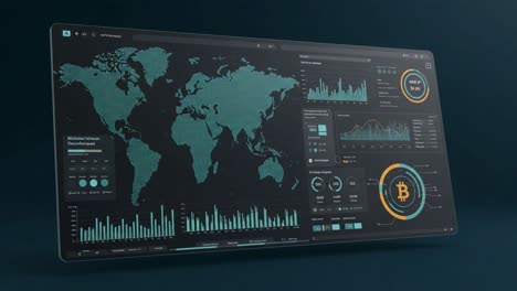a comprehensive overview of bitcoin analytics displayed on a high-tech dashboard featuring global data trends and interactive graphs