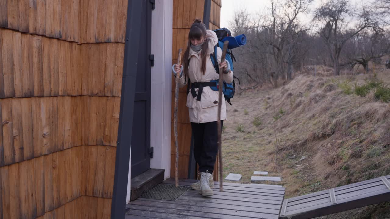 Woman Hiking in Nature with Backpack