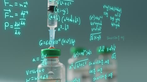 animation of mathematical equations over vaccine and vials