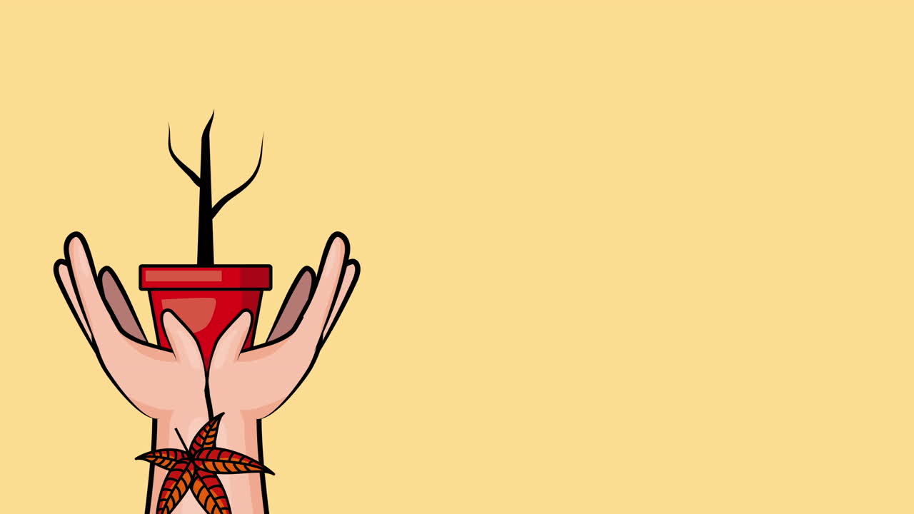 손을 들고 가을의 계절 안하세요 식물 애니메이션