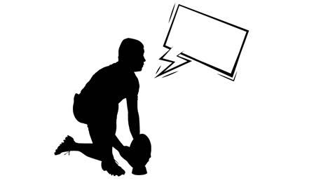 animación de la silueta de un jugador de fútbol con burbuja de habla sobre fondo blanco