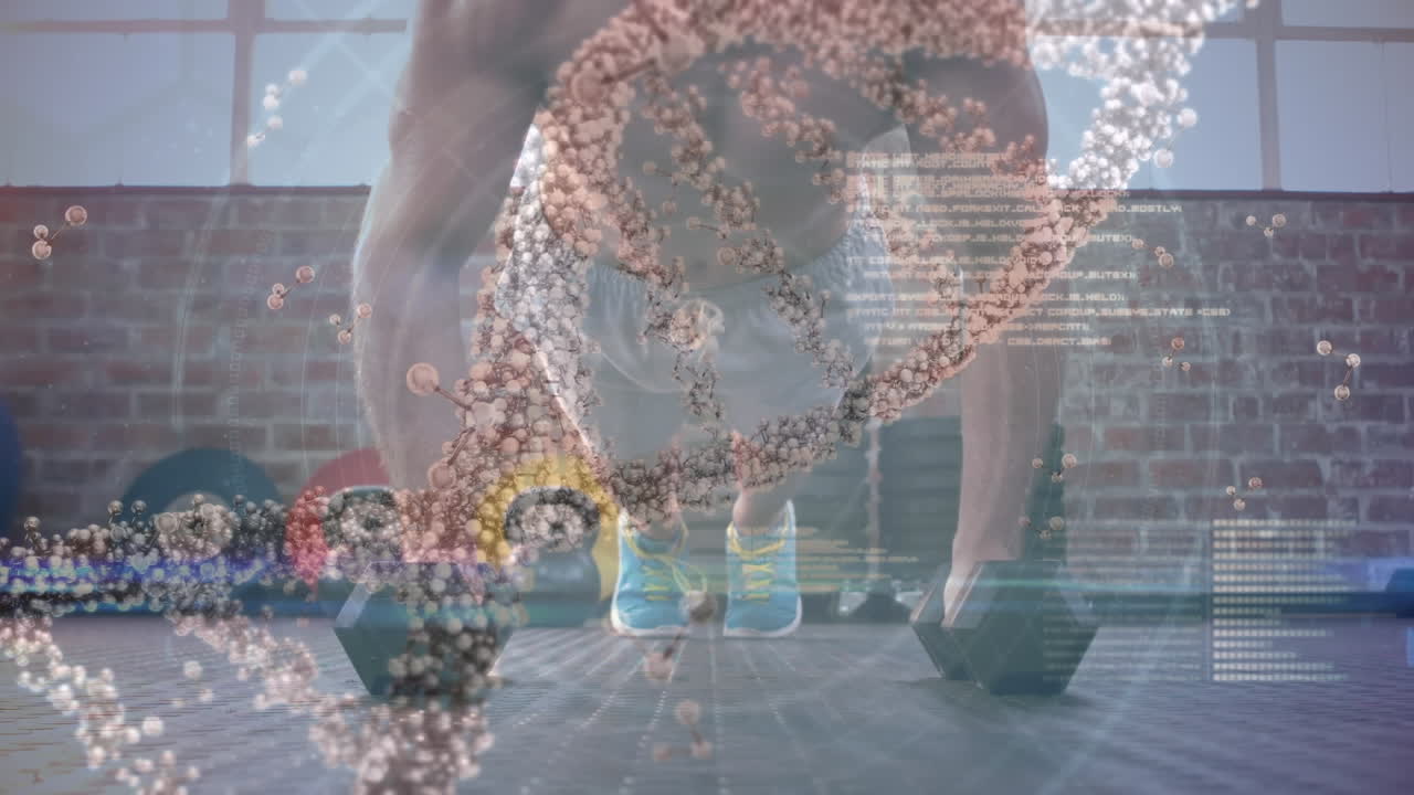 체육관에서 푸시업 운동을 수행하는 백인 체력있는 남성에 대한 의료 데이터 처리