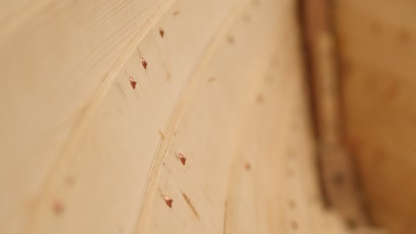 wooden boat hull construction close up view