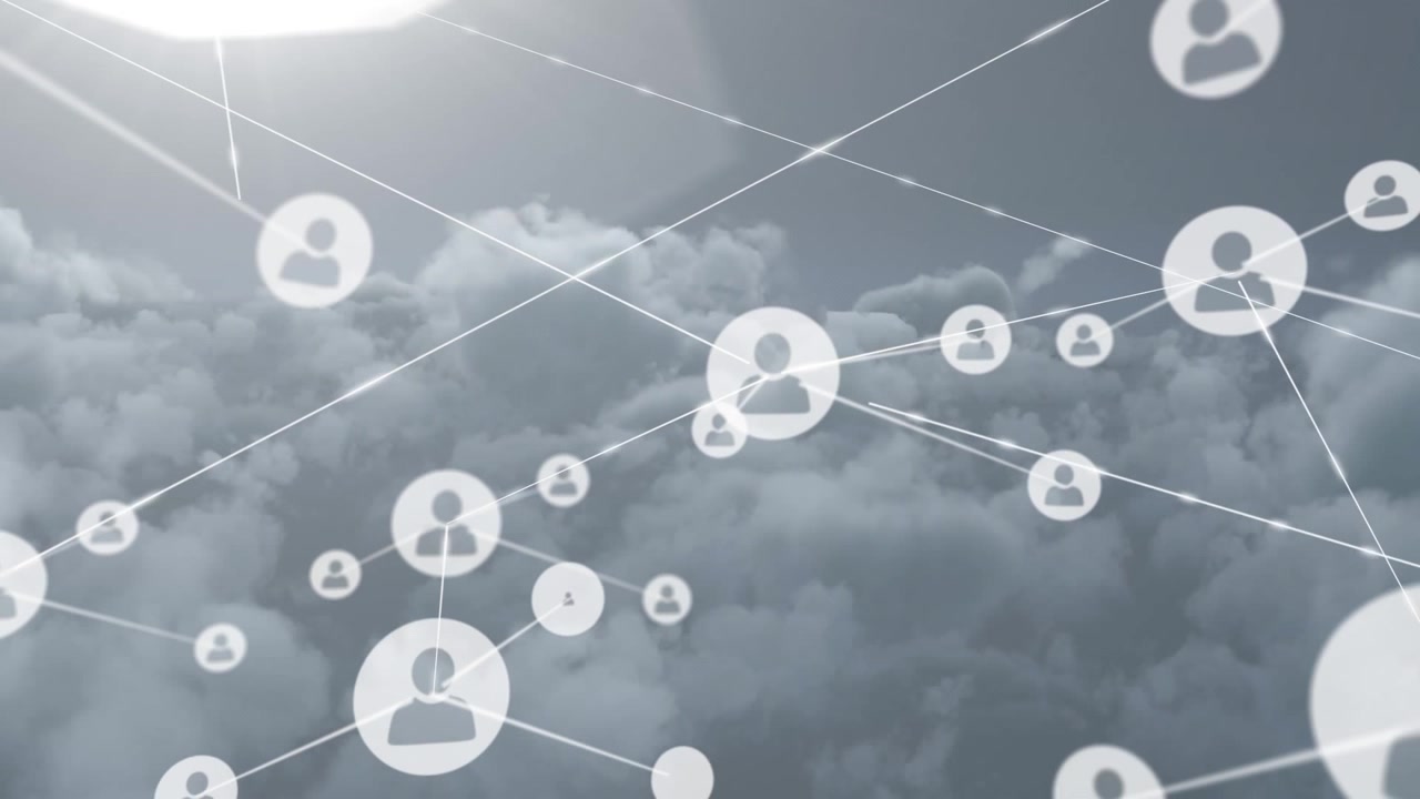Rete globale di connessioni di icone evidenziate in un video generato digitalmente.