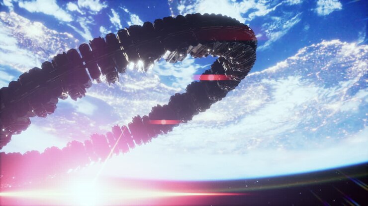 Unidentified alien spaceship flying near Earth elements furnished by NASA