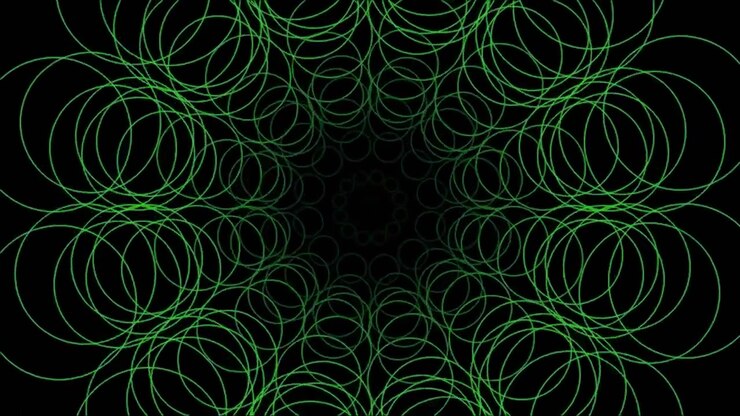 Círculos Geométricos Verdes Abstratos Girando em um Padrão Hipnótico.