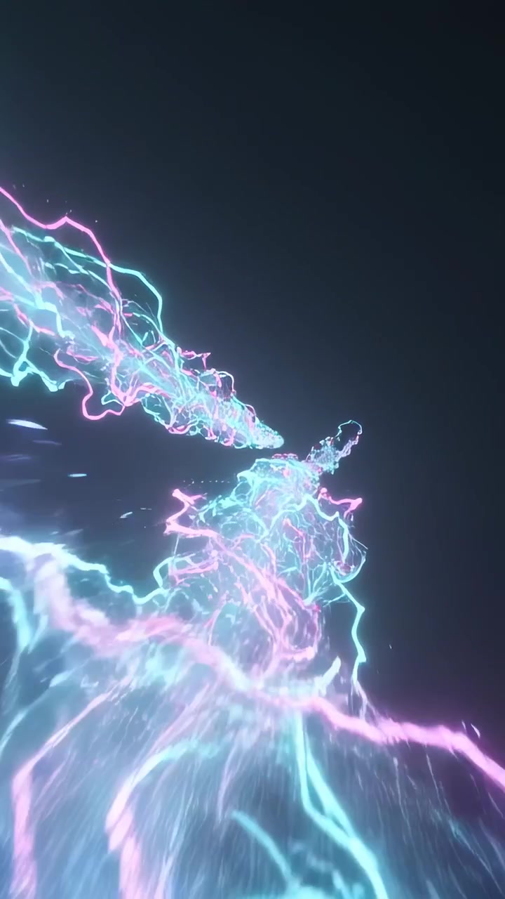 Vertical video: Starting camera moving in dark void, showing cyan magenta ribbon to reveal flow