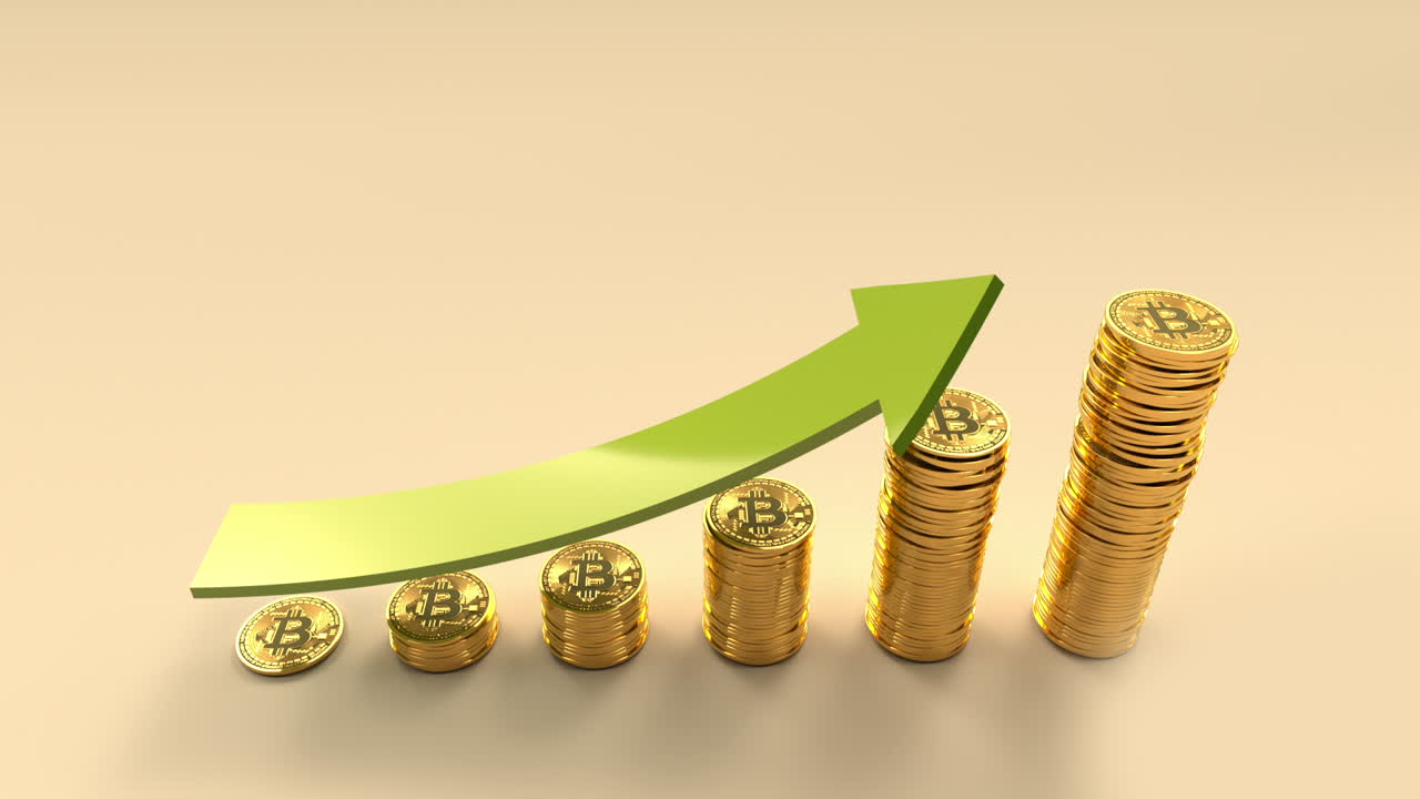 Bitcoin Cryptocurrency Growth Chart with Rising Golden Coins