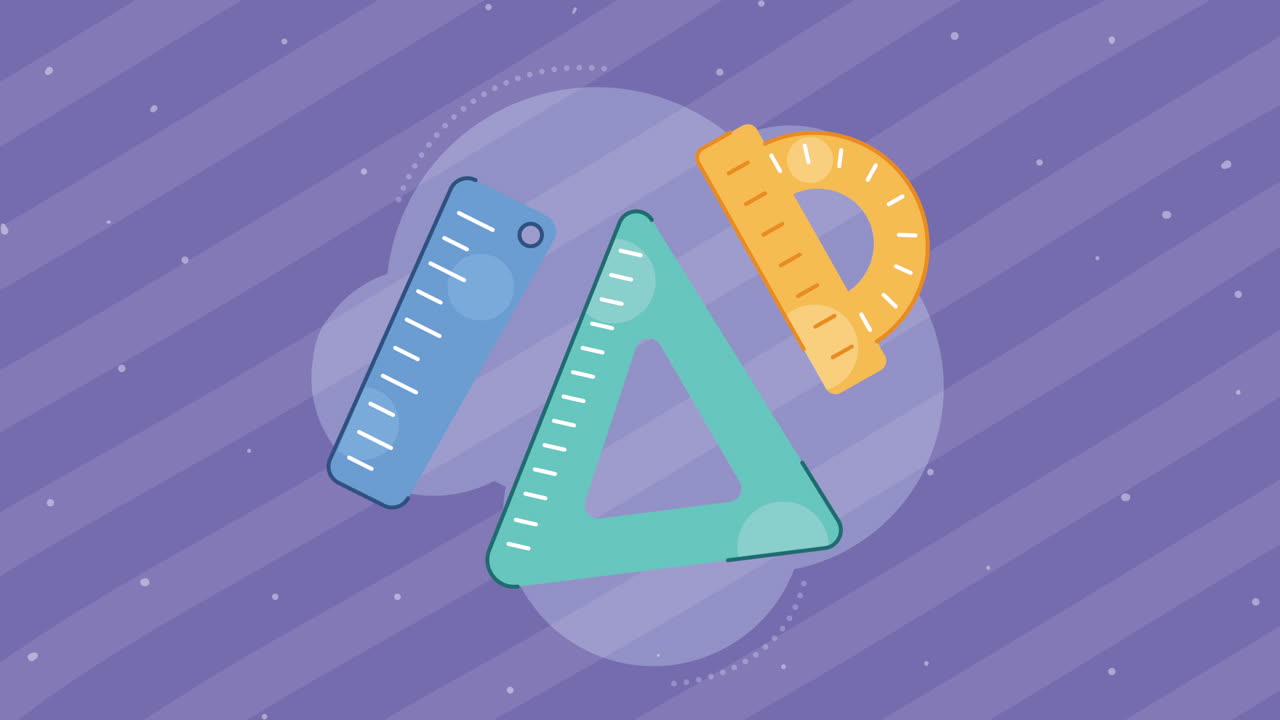 규칙 및 프로트랙터 학교 용품 애니메이션