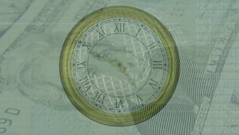 animación de un reloj que se mueve sobre los billetes
