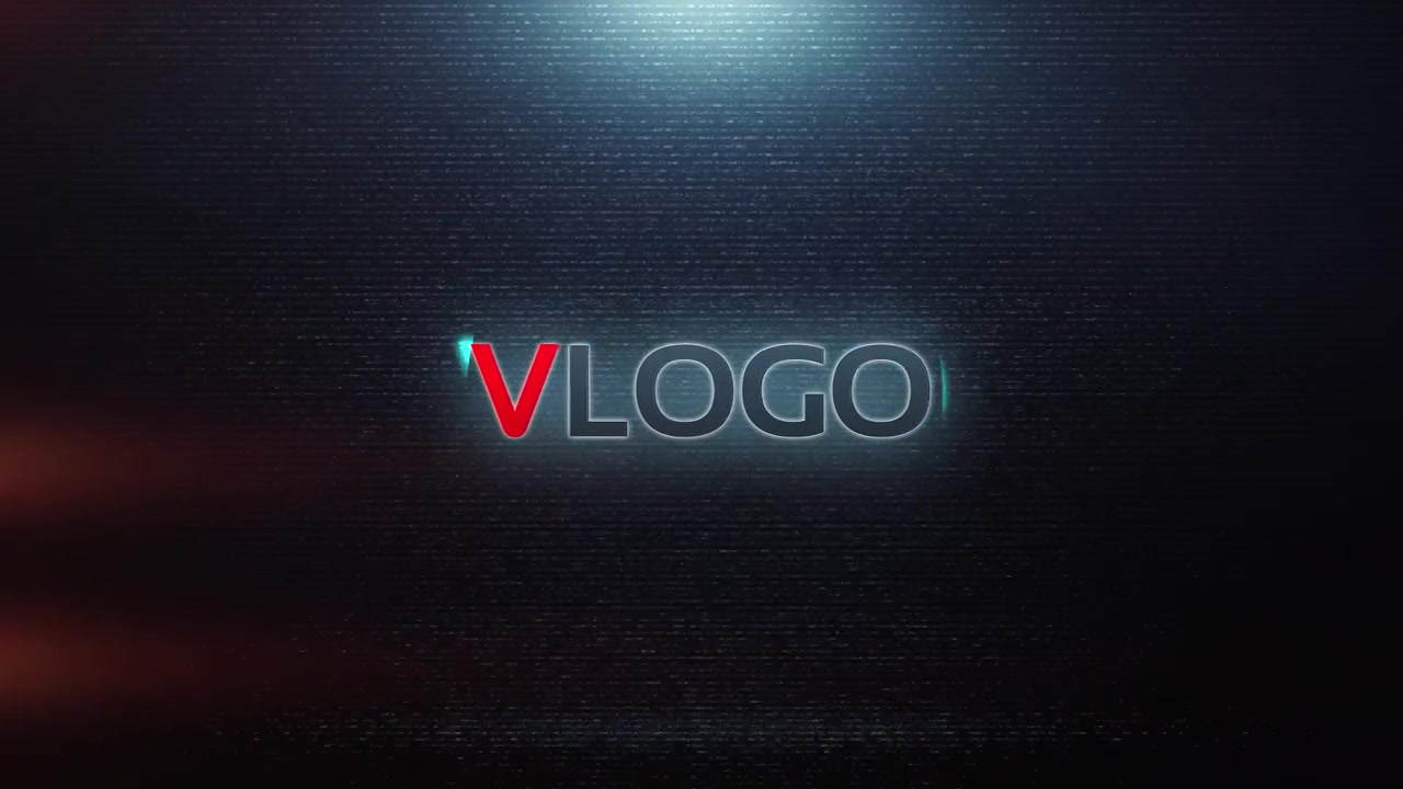 Futuristisk digital glitch-logoafsløring med lysglimt og statisk støj
