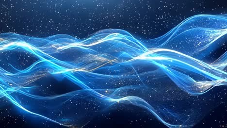a blue wave with stars in the background. the blue wave is very long and has a lot of stars in the background