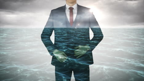 businessman with choppy ocean overlay