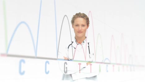 Data-charts-on-a-with-screen-with-a-female-doctor-smiling-on-the-foreground