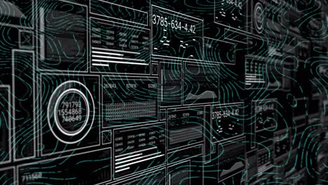 animation of data processing over green lines on black background