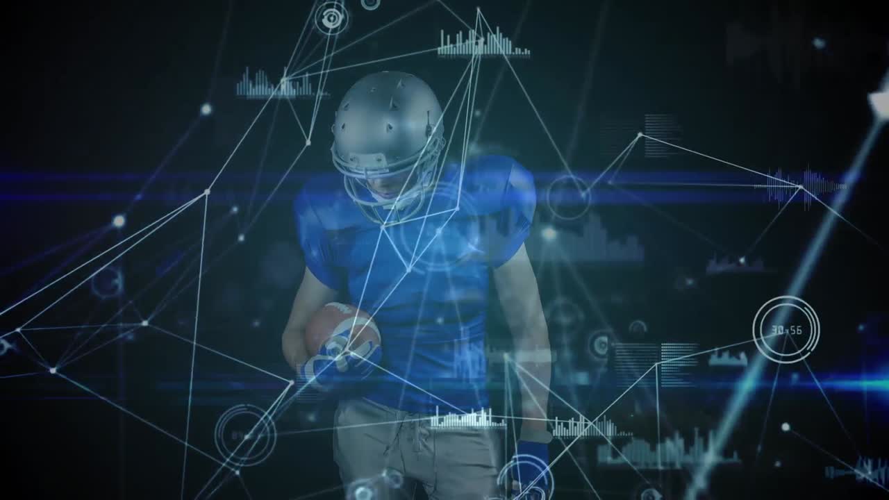 Animation af databehandling og netværk af forbindelser over amerikansk fodboldspiller