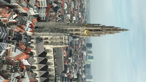 Beautiful-drone-view-of-Cathedral-of-Our-Lady-historical-landmark-in-Antwerp,-Belgium