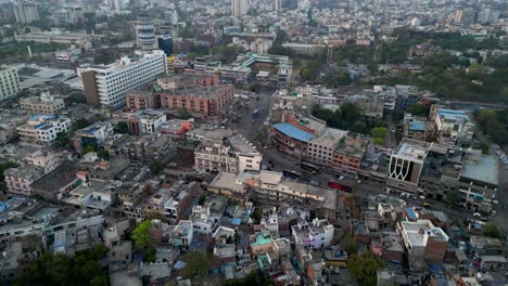 Birds-eye-view-drone-shot-densely-populated-crowded-city-in-India