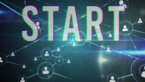 animation of network of connections and start text on black background