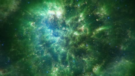 vuelo espacial de bucle sin fisuras en la nebulosa de nube verde brillante, el campo estelar, la nebuloso de emisión expansiva, el vuelo en 3d 4k a través del espacio con el campo de estrellas, la galaxia y las nebulosas de nubes, elementos proporcionados por la imagen de nasa.