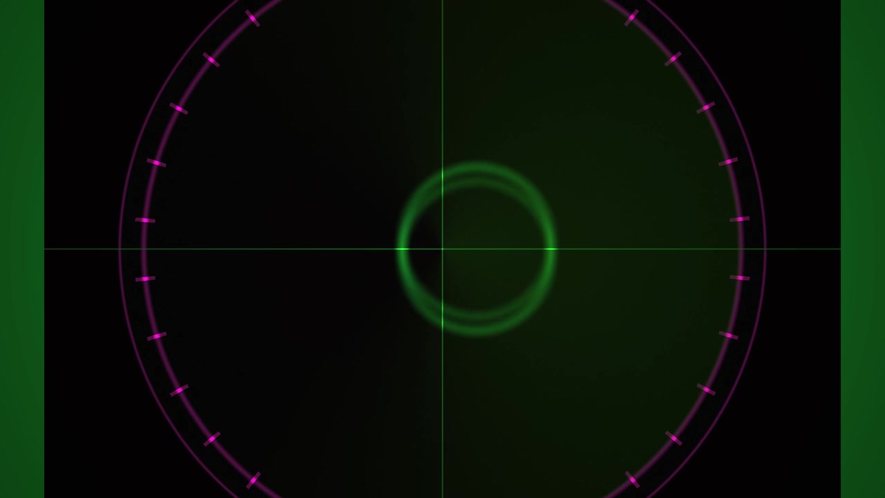 Digital Radar Screen with Scanning Green Circles and Crosshair