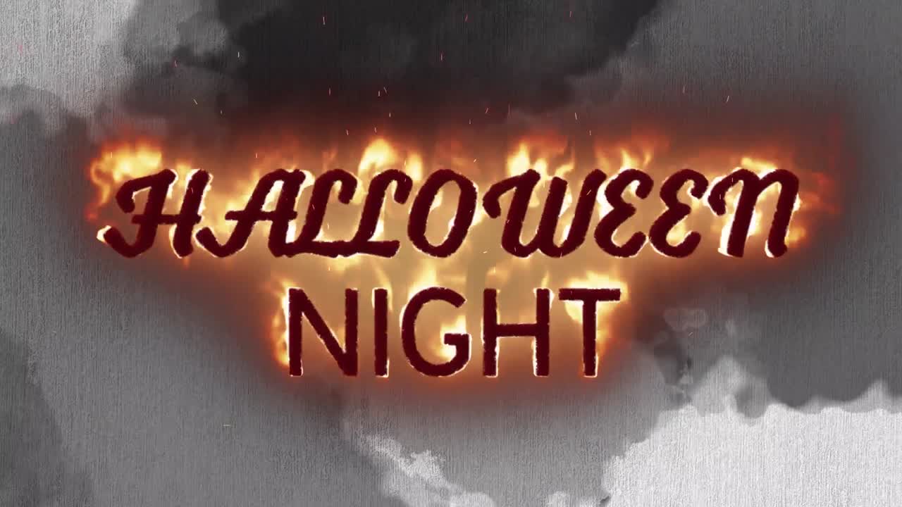 ⁇  배경에 검은 반점 위에 할로윈 밤 텍스트의 애니메이션