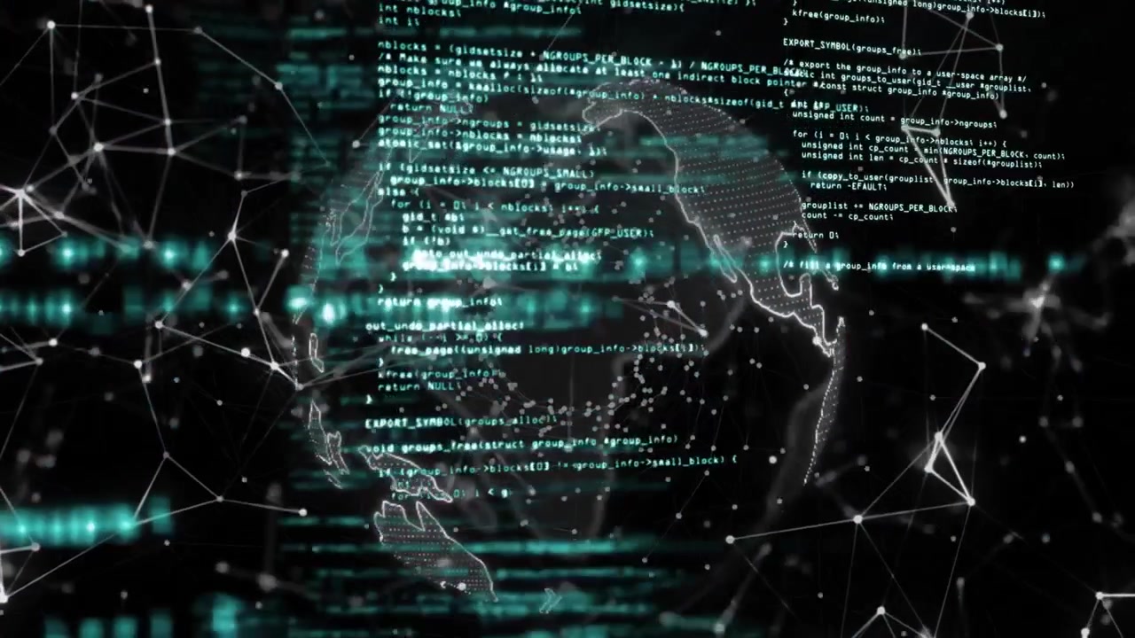Un globo terráqueo con conexiones sobre un espacio digital negro.
