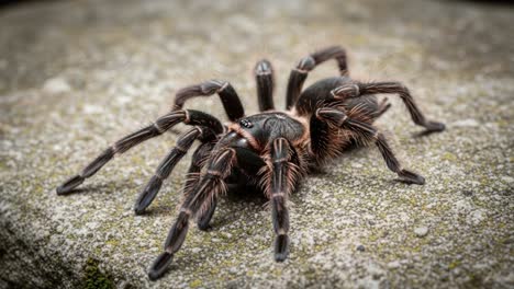 a close-up exploration of a tarantula in its natural habitat, showcasing intricate details of its exoskeleton and unique movement on a textured surface