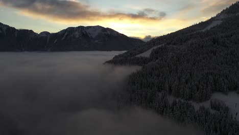 cloud inversion in a valley near annecy, french alps