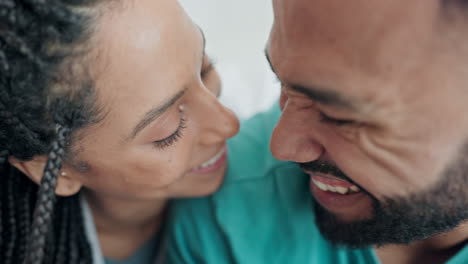 Happiness,-face-and-bedroom-couple-conversation