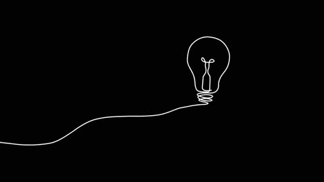 hand drawn style animation of a light bulb lighting up, on a black background