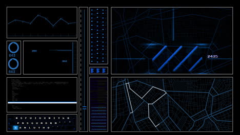 animación de la interfaz digital y el procesamiento de datos sobre fondo negro