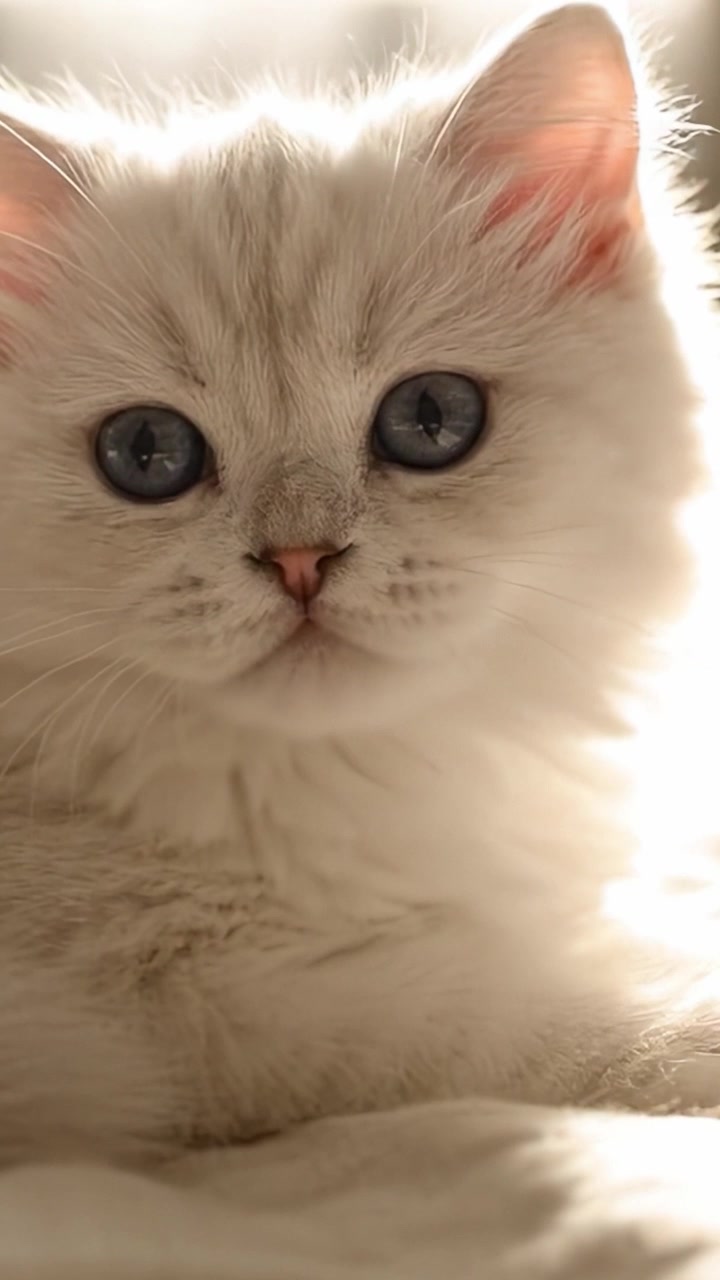 Potret Halus Kucing Putih Cantik dengan Mata Biru Mencolok, Menangkap Bulu Lembut dan Profil Anggunnya dalam Cahaya Alami